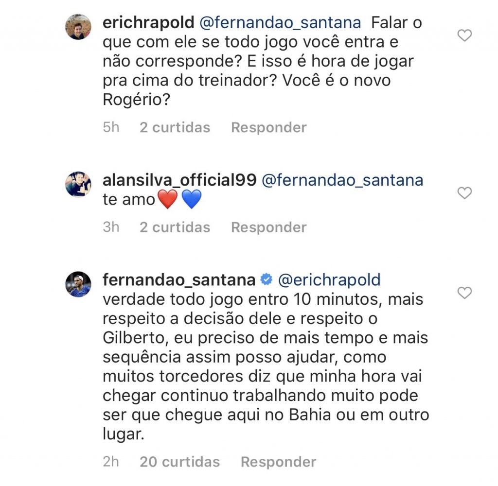Fernandão responde a cobrança no Instagram: 'fala com o Roger