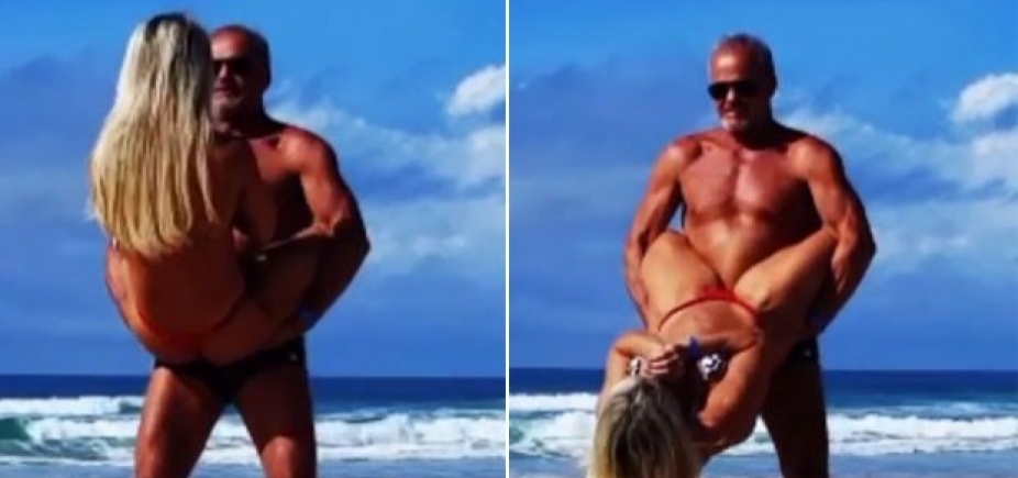 Kadu Moliterno treina com esposa na praia e exibe boa forma: \ [Kadu Moliterno treina com esposa na praia e exibe boa forma: \